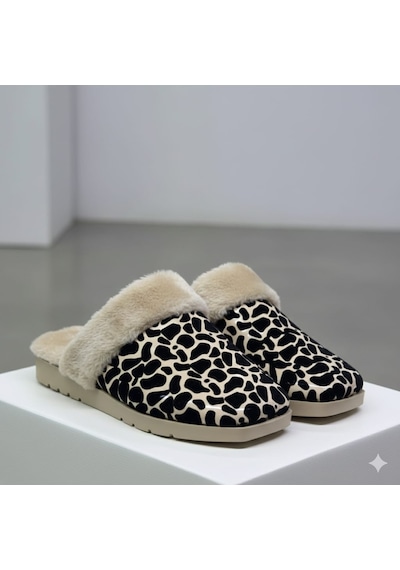 Papucumun Dünyası Leopar Desenli İçi Tüylü Sıcacık Pvc Taban Kadın Ev Terliği Siyah-ekru Papucumun Dünyası Leopar Desenli İçi Tüylü Sıcacık Pvc Taban Kadın Ev Terliği Siyah-ekru