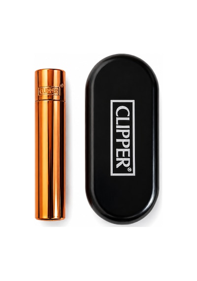 Clipper Desenli Metal Gaz Dolumlu Çakmak Özel Kutulu Premium Model Turuncu