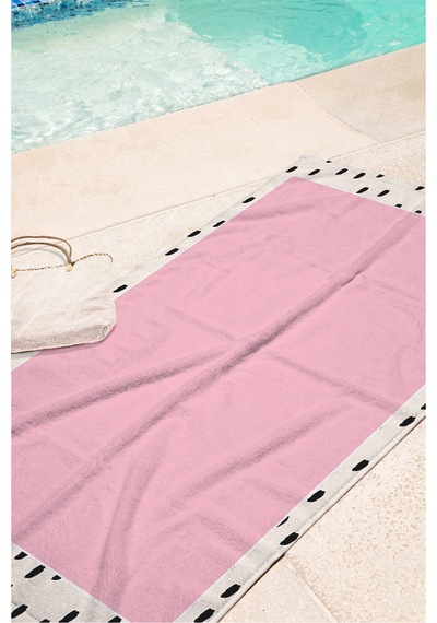 Pembe Minimalist Modern Plaj Havlusu - Siyah Benekli İskandinav Stil Hızlı Kuruyan Mikrofiber Havlu Uçuk Esinti