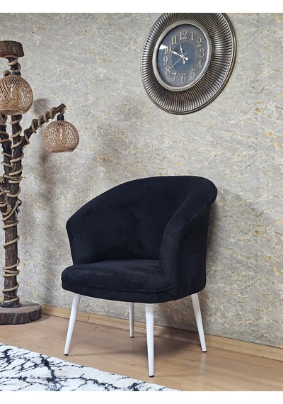 Zafir Tekli Teddy Beyaz Boyalı Sivriltme Ayak Çay Seti Koltuk Tekli Berjer , Balkon, Salon, Ofis Siyah