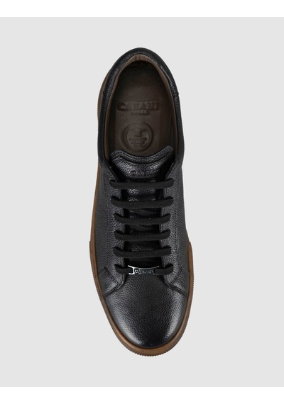 Cabani Hakiki Deri Kahverengi Bağcıklı Erkek Sneaker Ayakkabı Siyah