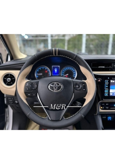 Toyota Uyumlu Corolla Tasarım Kombin Kaplama Deri Direksiyon Kılıfı