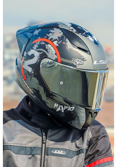 Spoıler Gri Cam + Ls2 Rapid 2 Circle Motosiklet Kaskı Mat Siyah - Kırmızı