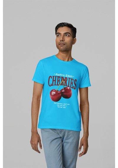 Nevermind Unisex Erkek/kadın Cherrıes Özel Baskılı Oversize Pamuklu Bisikle Mavi