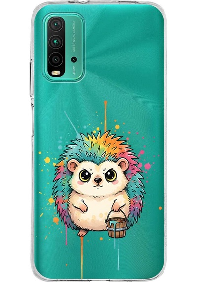 Poco M3 İle Uyumlu Splash Kirpi Tasarımlı Şeffaf Silikon Kılıf Şeffaf