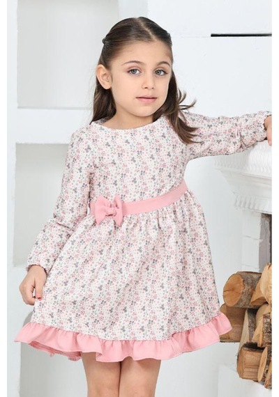 Kız Çocuk Fırfırlı Ve Fiyonklu Elbise 12173 Pembe