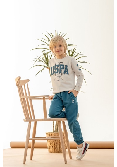 U.S. Polo Assn. Erkek Çocuk Baskılı Beyaz Uzun Kol Eşofman Takımı Us2618-c-v3 Us2618-c-v3