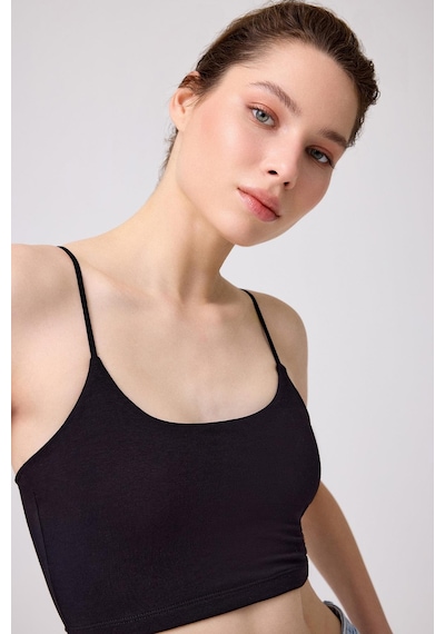 Cottonhill Pamuklu İnce Askılı Kadın Crop Top Büstiyer 2'li Paket Renkli Çok Renkli