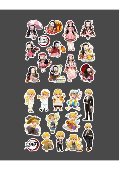 Demon Slayer-zenitsu Agatsuma-nezuko Kamado-2li Sticker Set Parlak Kağıt-süsleme Etiket-ds-29-30
