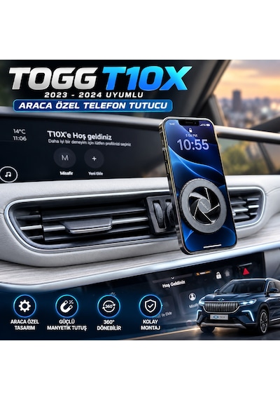 Togg T10x 2023-2024 Araç Içi Premium Telefon Tutucu - Araba Telefon Tutacağı Havalandırma Için