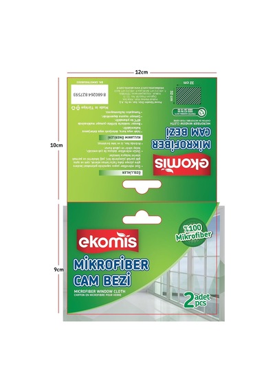 Mikrofiber Cam Bezi, 100% Mikrofiber Malzeme, 32x32 Cm, 2'li Paket, Etkili Temizleme Belirtilmemiş