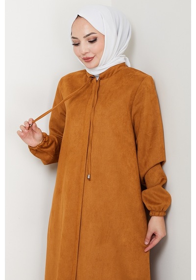 Bestenur Gizli Fermuarlı Süet Ferace 1605 - Taba Taba