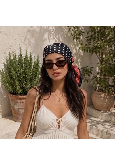 Trend Dokunuş Kadın 50-50 Saten Siyah-kırmızı Puantiyeli Fular Bandana Siyah - Kırmızı