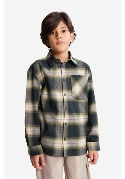 Defacto Erkek Çocuk Oversize Geniş Kalıp Polo Yaka Kareli Flanel Uzun Kollu Gömlek G3460a825wnkh190 Haki-kh190