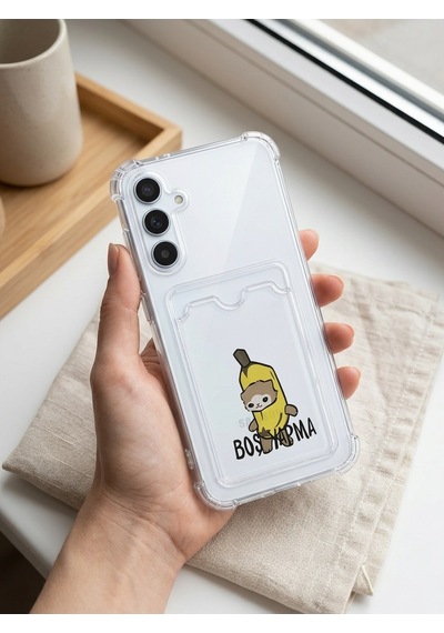Hepsi Samsung Galaxy Uyumlu A56 Boş Yapma Muz Detaylı Kart Bölmeli Şeffaf Telefon Kılıfı Najmaddin Çok Renkli