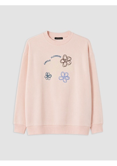 Lcw Comfort Pembe Çiçek Nakışlı Kadın Kalın Sweatshirt