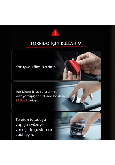 Tr Araba İçi Vakumlu Telefon Tutucu - Çevirmeli Kilitli 360 Döner Oto Telefon Tutacak - Mıknatıslı Torpido Ve C Genel