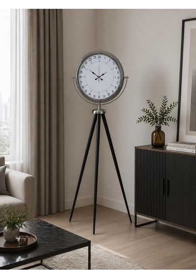 Krom 24 Saat Göstergeli Özel Tasarım Tripod Ayaklı Saat