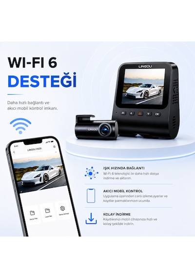 Lingdu V620 4k Araç Kamerası 4k + Fhd Çift Kamera Adas Wifi 6 Gps Hareket Ve Darbe Algılama