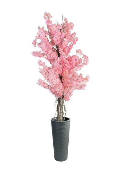 Yapay Ağaç Pembe Sakura Bahardalı Ağacı Siyah Uzun Kumsal Vazoda