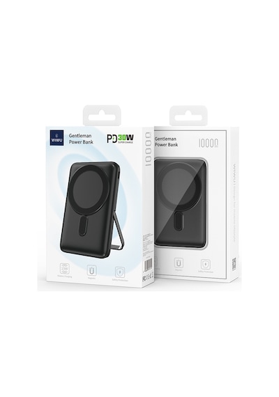 Wiwu Wi-p011 Gentleman Serisi Led Işık Göstergeli Standlı Kablosuz Powerbank 10.000mah 15w Siyah Siyah