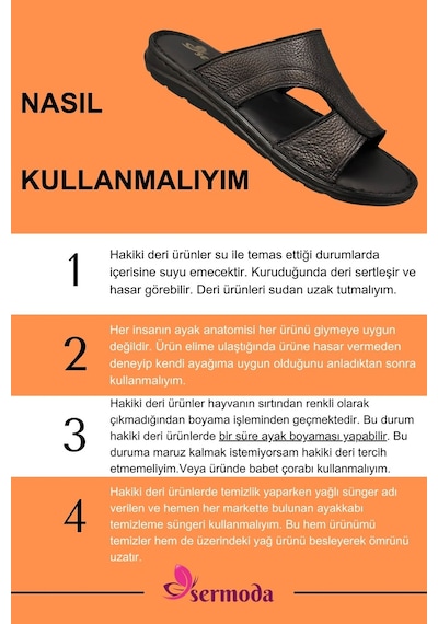 Sermoda Hakiki Gerçek Deri Erkek Terlik Hafif Terlik Deri A. Şır Siyah A. Şır Siyah