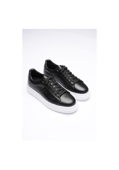 Erkek Hakiki Deri Sneaker Siyah Maver Siyah