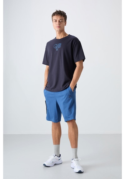 Tommy Life Lacivert Pamuklu Kalın Yumuşak Dokulu Oversize Fit Baskılı Erkek T-shirt - 88333 Lacivert