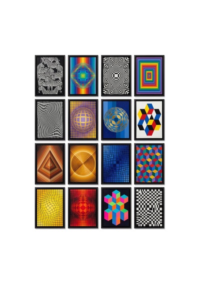 Victor Vasarely Tabloları 16'lı Sticker Seti Laptop Defter Etiketi Çok Renkli