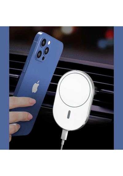 Tox 15w Magsafe Iphone 11 Uyumlu Magnetic 15w Wireless Charging Car Araç Telefon Tutucu Hızlı Şarj Beyaz White