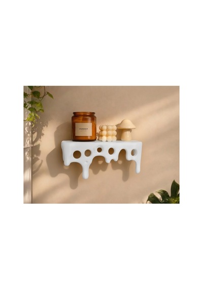 Pla Organik Peynir Desenli Beyaz Duvar Rafı 21x9x8 Cm Dekoratif Akıllı Raf Beyaz Beyaz