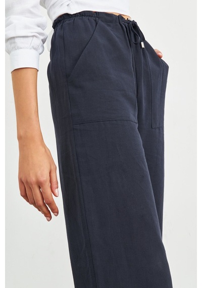 Stella Pulvis Lacivert Beli Lastikli Keten Basic Pantolon Lacivert