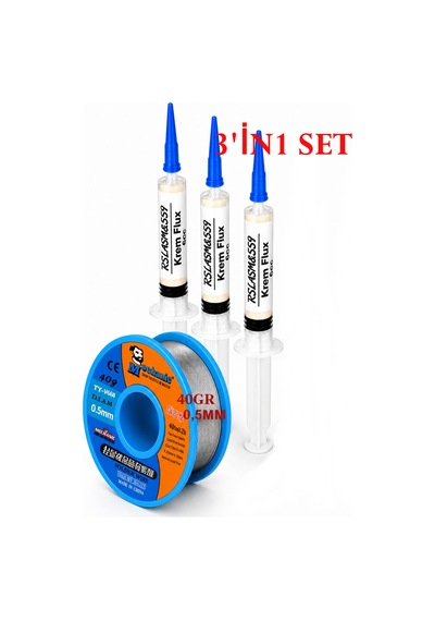 Rslasm8559 Krem Flux 5 Cc 3 Lü Set + 40 G 0,5 Mm Lehim Teli Elektronik Lehimleme Seti Tk29