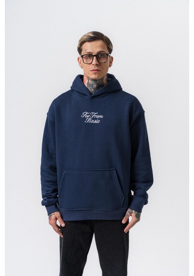 Respire Erkek Far From Basic Nakışlı Kapüşonlu Oversize Hoodie Lacivert