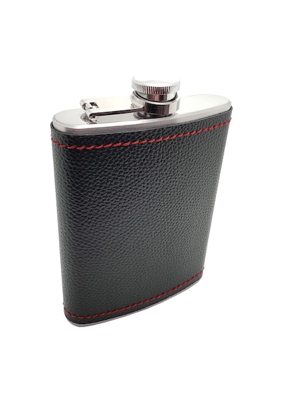 Çelik Üzeri Siyah Deri Kaplı 8 Oz 240 ML Içki Matarası Py96Sy
