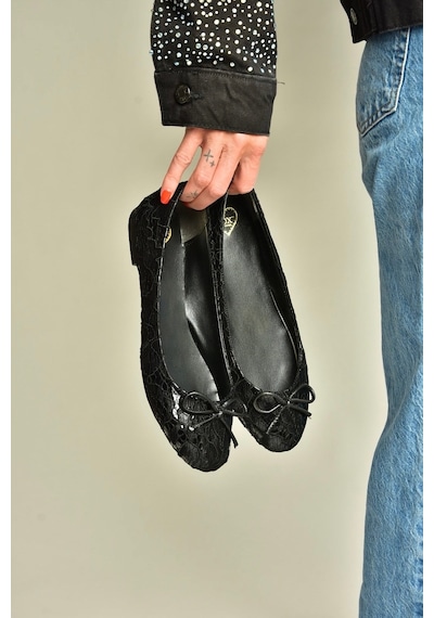 Fox Shoes Z726243404 Siyah Kumaş Kadın Babet