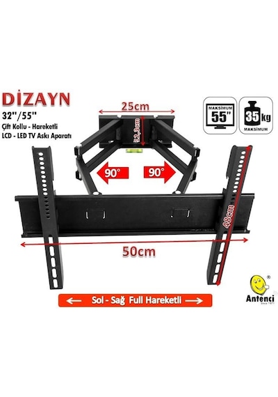 Dizayn 47" Çift Kollu Hareketli Lcd Led Tv Askı Aparatı