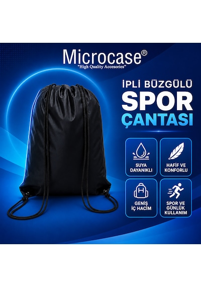 Microcase Su Geçirmez İpli Büzgülü Sırt Askılıklı Spor Çantası Gym Fitness Seyehat Hafif Kullanışlı Çanta 1 Adet Al5626 siyah
