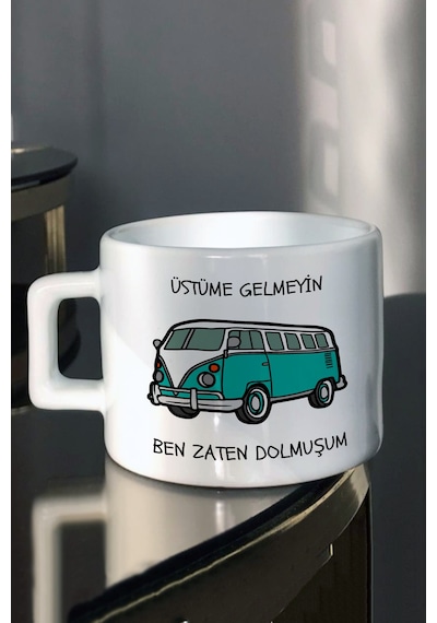 Üstüme Gelmeyin Tasarım Baskılı Çay Kahve Fincanı Beyaz