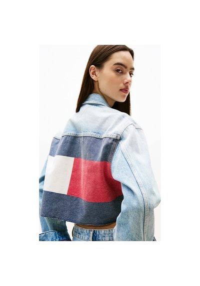 Tommy Jeans Kadın İkonik Şeritli Kısa Jean Mavi Ceket Dw0dw210631a5 Mavi