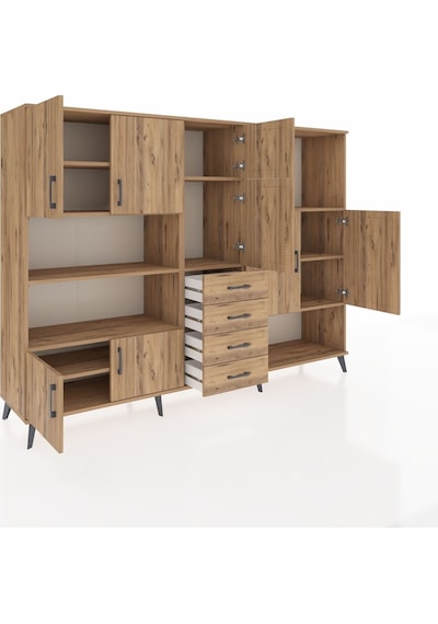 Hyperion Dolap 10 Raflı 4 Çekmeceli 8 Kapaklı 220x44x163 Çam-çam Çam-çam