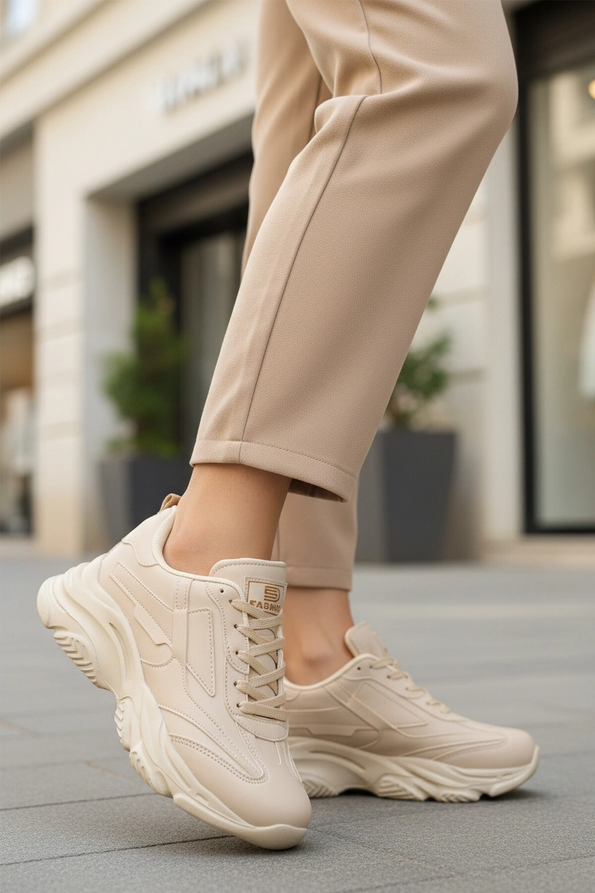 Walkway Ekru Bağcıklı Kadın Sneaker Drk171 G Ekru