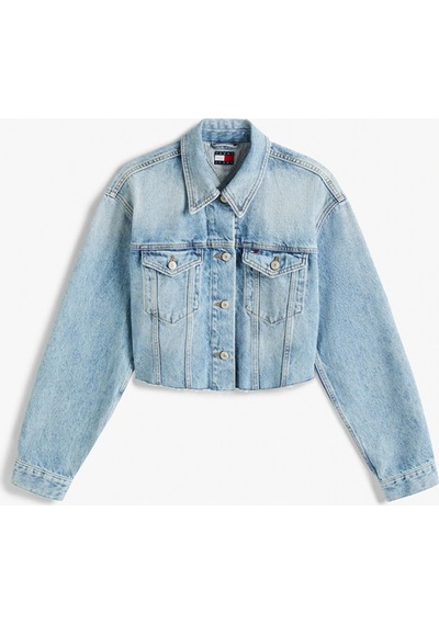 Tommy Jeans Kadın İkonik Şeritli Kısa Jean Mavi Ceket Dw0dw210631a5 Mavi