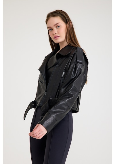 Oversize Bayan Deri Ceket Vb-16-bk-2796-24024 Siyah