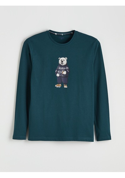 LC Waikiki Lc Waıkıkı Petrol Bisiklet Yaka Ayı Teddy Baskılı Erkek Pijama Üst
