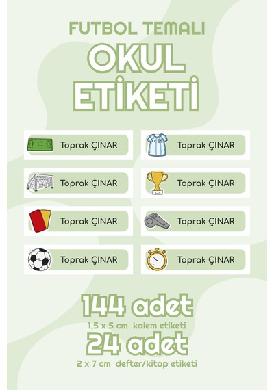 Futbol Temalı Isimli Okul Etiketi Defter Kalem Kitap Sticker Seti