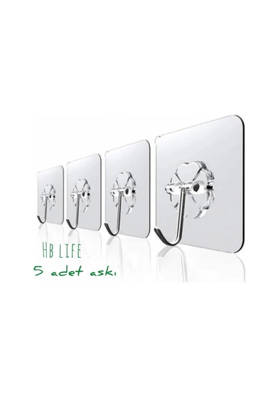 5 Adet 6x6cm Şeffaf Güçlü Kendinden Yapışkanlı Kapı Duvar Askıları Ağır Yük Taşıma &