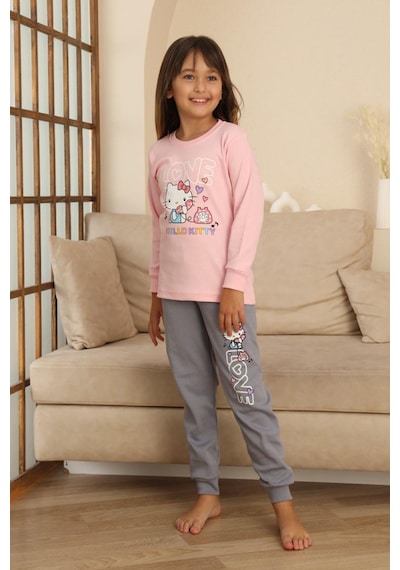 Miniğimin Cicileri Hll Kty Love Baskılı Kız Çocuk Pijama Tak... Pembe