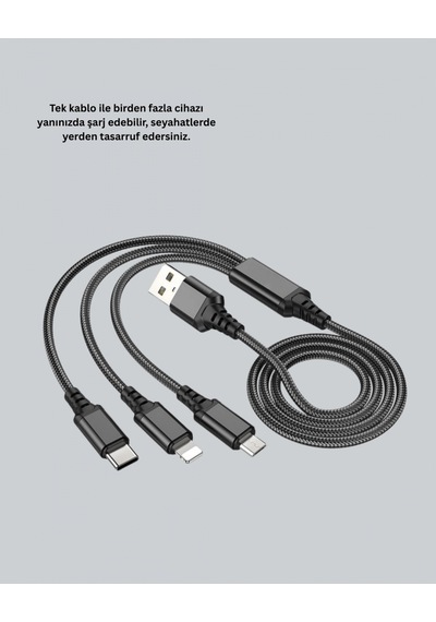 3 Ü 1 Arada Hızlı Şarj Kablosu Apple iOS Uyumlu Android Type-c Uyumlu