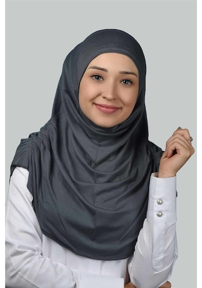 Altobeh Hazır Türban Büzgülü Pileli Pratik Eşarp Tesettür Hijab - Namaz Örtüsü - Füme